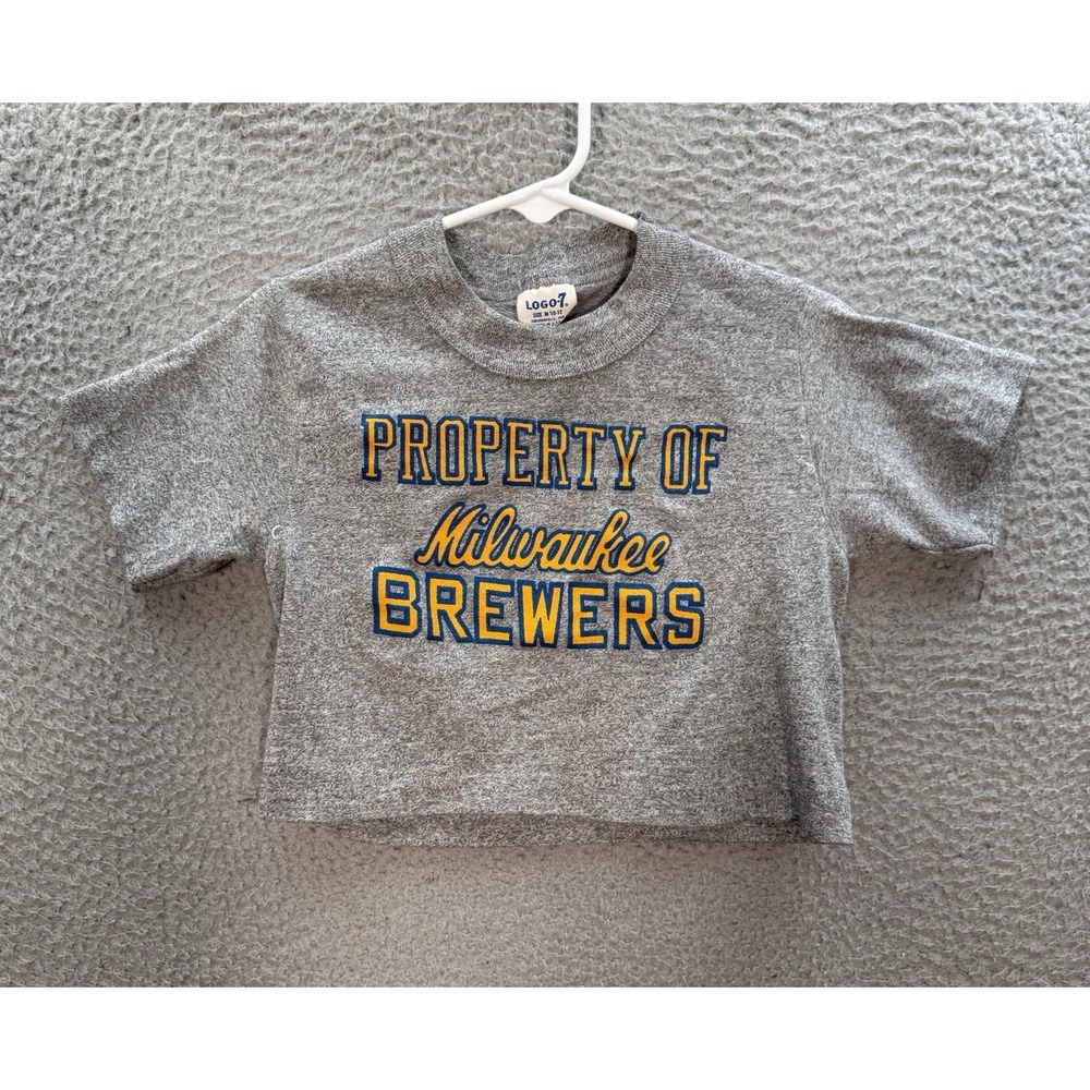Vintage Milwaukee Brewers Shirt Kids Youth Medium Gray Single Stitch MLB 80s 90s